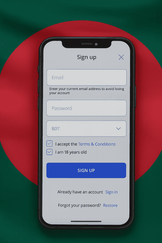 Sign up form at Glory Casino